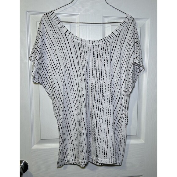 Christopher & Banks Short Sleeve Lace Up Back Blouse White/Black Size Large NWT - Picture 1 of 7